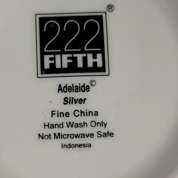 222 Fifth Adelaide Bowl 5.5" Silver Floral Bird White Porcelain Round Scalloped - Picture 6 of 14